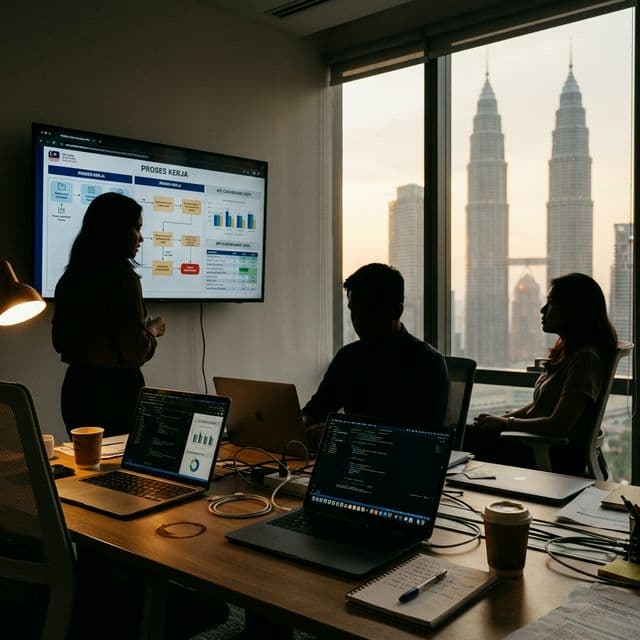 Actrivo team working on automation workflows in a KL office